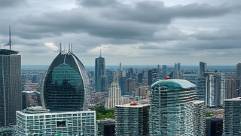 acrylic recyclable, innovative expression, embracing change, photorealistic, bustling cityscape with eco-friendly architecture, highly detailed, clouds moving overhead, HDR image, cool tones, overcast diffused light, shot with a 28mm lens.