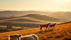 sustainable acrylic, contemplative expression, engaging actively, photorealistic, rural landscape with rolling hills, highly detailed, farm animals grazing, tilt-shift photography, earthy browns and yellows, afternoon sunlight, shot with a 50mm lens.