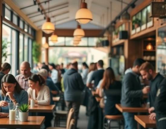 robust plexiglass protection, unyielding, shielding, photorealistic, bustling café environment with bustling patrons, highly detailed, interaction blurs, ultra-HD, transparent, natural afternoon lighting, shot with a 35mm lens.