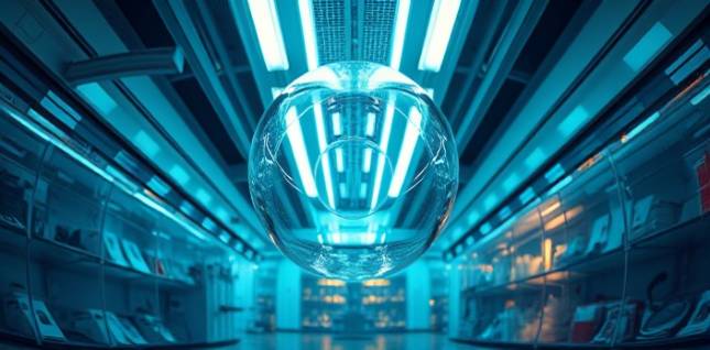intricate plexiglass design, contemplative, floating mid-air, photorealistic, futuristic laboratory, highly detailed, mysterious hues swirling, hyper-focus, lustrous and reflective, artificial fluorescent lighting, shot with a fisheye lens.